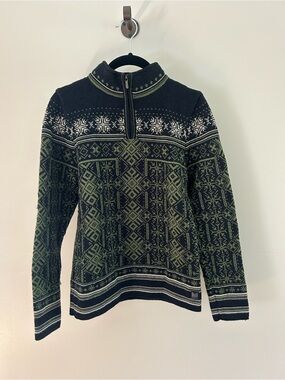 Dale of Norway Black and Olive Green Nordic Zip Turtleneck Sweater